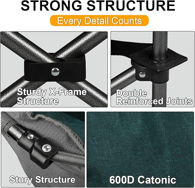 Colorsoul Oversized Camping Chairs Heavy Duty, Full Padded Foldable Camping Chairs for Adults with Cup Holders, Portable Camp Lawn Chairs for Outdoor, Support 450lbs,Green