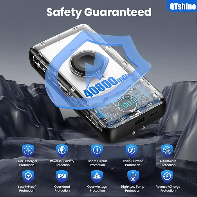 Portable Charger 40800mAh Power Bank with Built-in Cables,Wall Plug and iWatch Charger,6-IN-1 QC4.0+25W PD USB C Fast Phone Charging,LCD Display Battery Pack for iPhone 16/15/14,Apple Watch,Galaxy etc