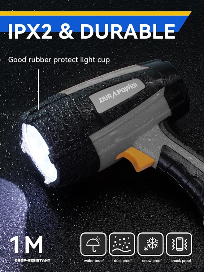 Durapower Rechargeable Spotlight, 500 Lumens LED Spotlight Flashlight, IPX2 Waterproof Handheld Spot Light for Indoor Outdoor Farm Camping Emergency (Grey)
