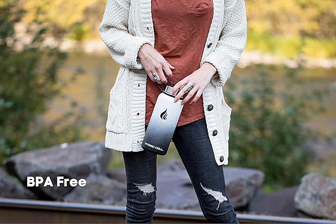 HYDRO CELL Stainless Steel Insulated Water Bottle with Straw - For Cold & Hot Drinks - Metal Vacuum Flask with Screw Cap and Modern Leakproof Sport Thermos for Adults (Black/White 32oz)