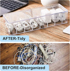 Tatuo 4 Pcs Cable Organizer Box with Wire Ties, Plastic Cord Storage Box with Lid, Electronics Organizer for Home Office Desk Organizers and Accessories (Clear)