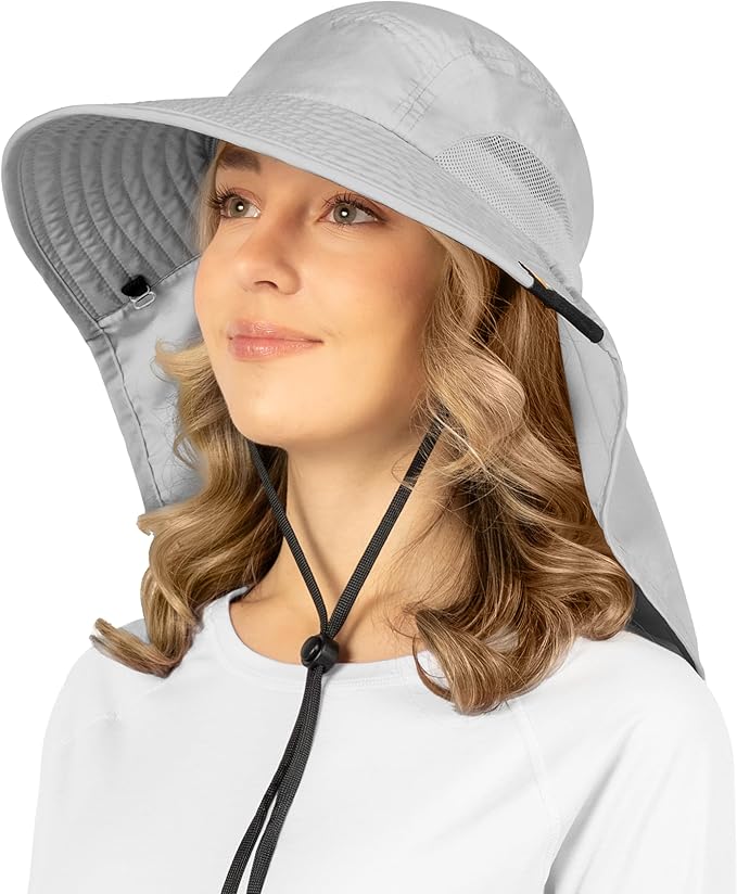 SUN CUBE Wide Brim Sun Hat with Neck Flap, UPF50+ Hiking Safari Fishing Hat for Men Women, Sun Protection Beach Hat