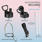 KXIAOCHEN Insulated Water Bottle, Stainless Steel Water Bottle, 2 Lids (Straw and Handle Lid),Wide Mouth Metal Water Bottles Keep Hot and Cold, Double Walled, Thermo Mug, Metal Canteen