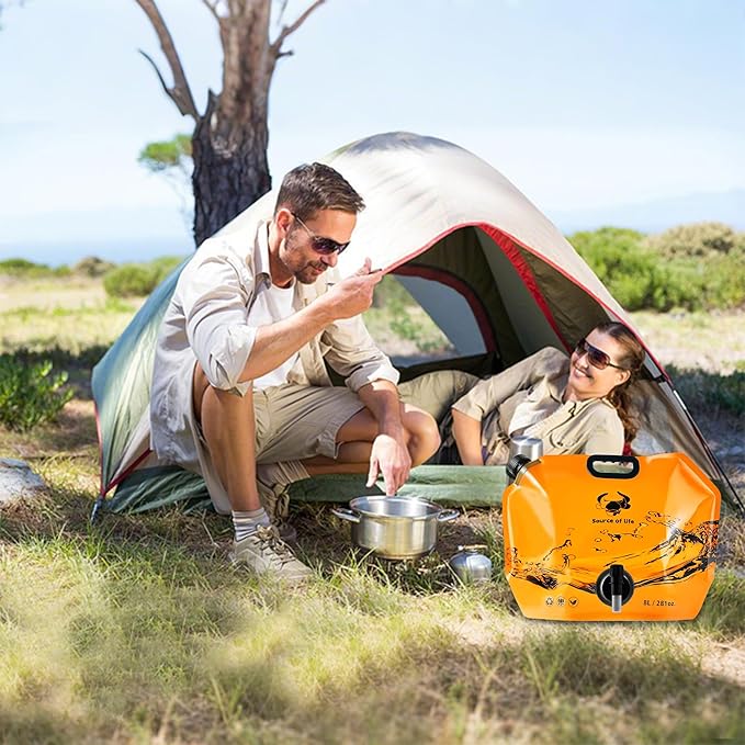 Collapsible 8L Water Storage Bag, BPA-Free Portable Folding Water Jug with Adjustable Faucet, Leakproof Emergency Water Bag for Camping, Hiking, Riding, Outdoor Sport (Orange, 2)