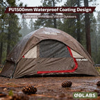 Golabs CT1 2 Person Camping Tent, Easy Set Up in 3 Mins, PU1500mm Waterproof w/Mesh Top & Door with Ventilation, Lightweight 4.4lbs Portable Family Tent with Carry Bag &Interior Storage Pockets &Hook