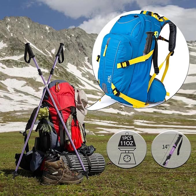 AISUNOURDOOR Lightweight Adjustable Trekking Poles, Aluminum Collapsible Travel Hiking or Walking Sticks for Women Children, with One Disposable Raincoat