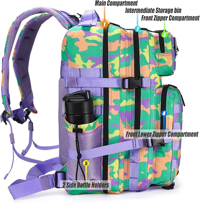 Military Tactical Backpack 45L Large Tactical Backpack for Men, Hiking Rucksack With Bottle Holder