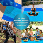 Sandproof Waterproof Beach Blanket Extra Large 108"x 84", Mat for Family, Quick Dry Ripstop Nylon Lightweight, Compact for Travel, Picnic, Camping w/ 4 Anchor Stakes and Carry Bag