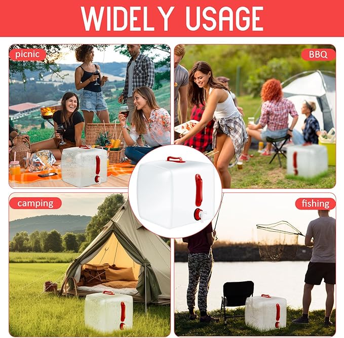 3 Pack Collapsible Water Container with Spigot, Foldable Camping Water Container Portable Camping Storage Carrier Jug for Outdoors Hiking Emergency Kit Backpack (5.3 Gallon,Red,3 Pcs)