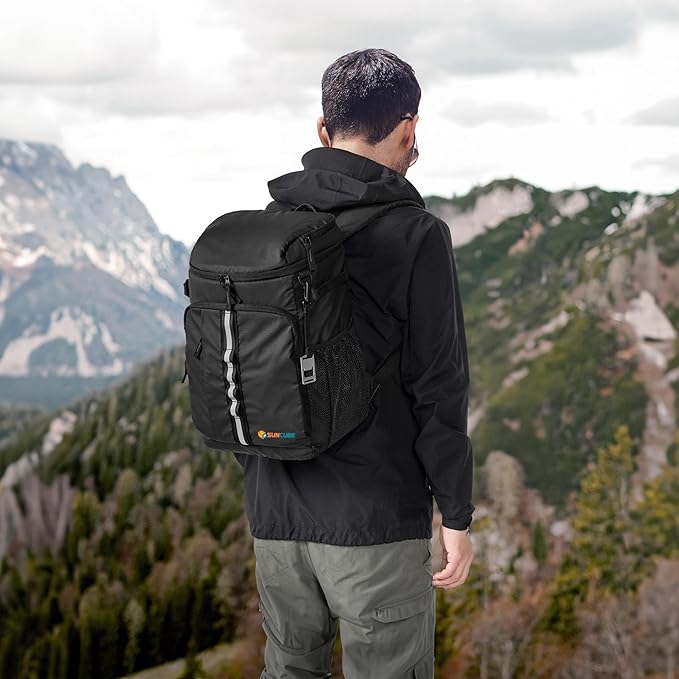 SUN CUBE Cooler Backpack 33 Can, Leakproof Insulated Backpack Cooler for Men Women, Camping Cooler Backpack for Beach Travel Hiking, Waterproof Lunch Backpack, Black