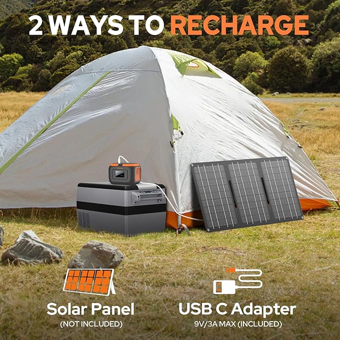 Portable Power Station with Foldable Solar Panel 30W, Portable Power Bank with AC Outlet 110V 120W, USB-C for Smart Devices Camping RV Travel VanLife Hiking Fishing-Orange