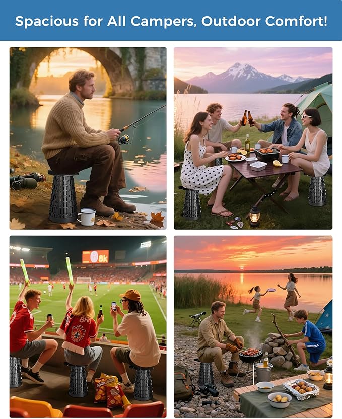 2PCS Upgraded Collapsible Stool with Removable Cushion & Waterproof Carry Bag - Portable Folding Stool for Adults, Camping, Fishing, Hiking - Lightweight Yet Sturdy Max 400lbs