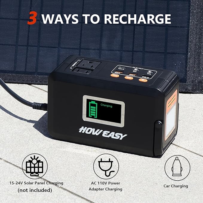 HOWEASY 120W Portable Power Bank, 24000mAh Portable Laptop Charger Battery Backup with 2 110V AC Outlets/ 3 DC Ports/2 USB QC3.0/LED Light for CPAP Outdoor Camping Travel Home Hurricane Emergency
