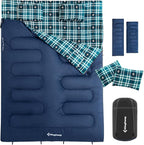 KingCamp Double Sleeping Bag for Adults, Queen Size 2 Person XXL Flannel Sleeping Bag, Waterproof Lightweight Flannel Quilt with 2 Pillows, Perfect for Couples Family Camping Hiking