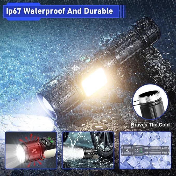 JAY-PARK Flashlights High Lumens, Rechargeable Flashlight 10000 Lumens with Magnetic, Bright Flash Light 9 Modes with 5000 mAh Battery, Tactical Flashlight for Camping, Hiking, Dog Walking