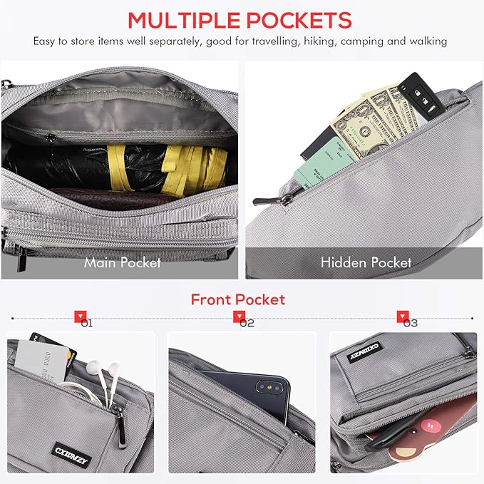 CXWMZY Fanny Packs For Women & Men Waist Pack Hip Bum Bag with Multi-Pockets Large Capacity Waterproof Casual Bum Bag for Disney Traveling Casual Cycling Running Hiking