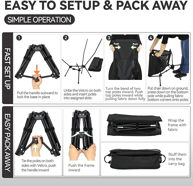 MARCHWAY Lightweight Folding High Back Camping Chair with Head Support, Stable Portable Compact for Outdoor Camp, Travel, Beach, Picnic, Festival, Hiking, Backpacking (Highback Black)