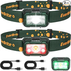 EverBrite Rechargeable Headlamp, 2 Pack Kids Headlamp with White/Red/Green Light and Memory Function, Head Lamp for Adult and Kid with 5 Modes, 120° Adjustable LED Headlamp for Camping, Running-Green