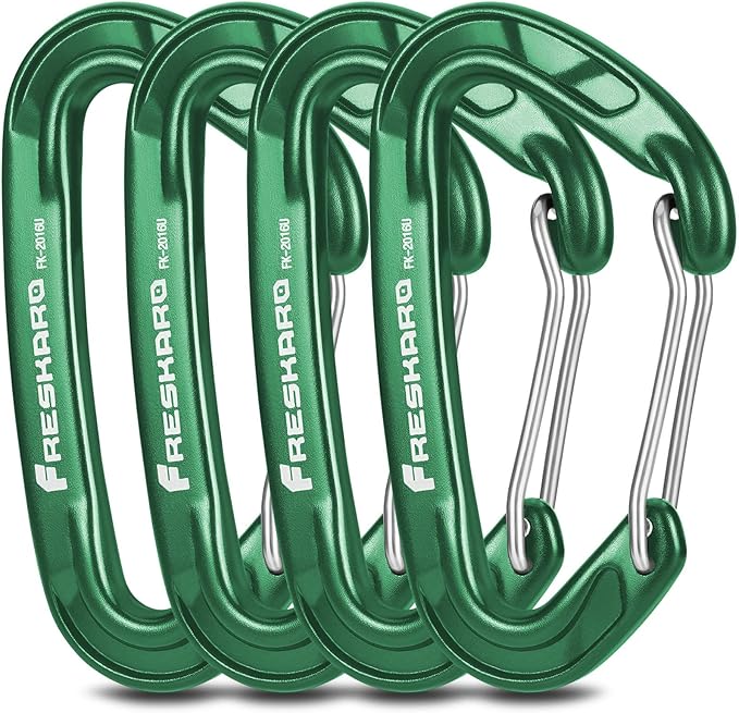 FresKaro 15kN-3372lbs Heavy Duty Wiregate Carabiners, Reliable Time-Tested Stainless Steel Spring Gate, for Camping, Hiking, Hammocks, Backpacking, Dog Leash etc., 3.15inch