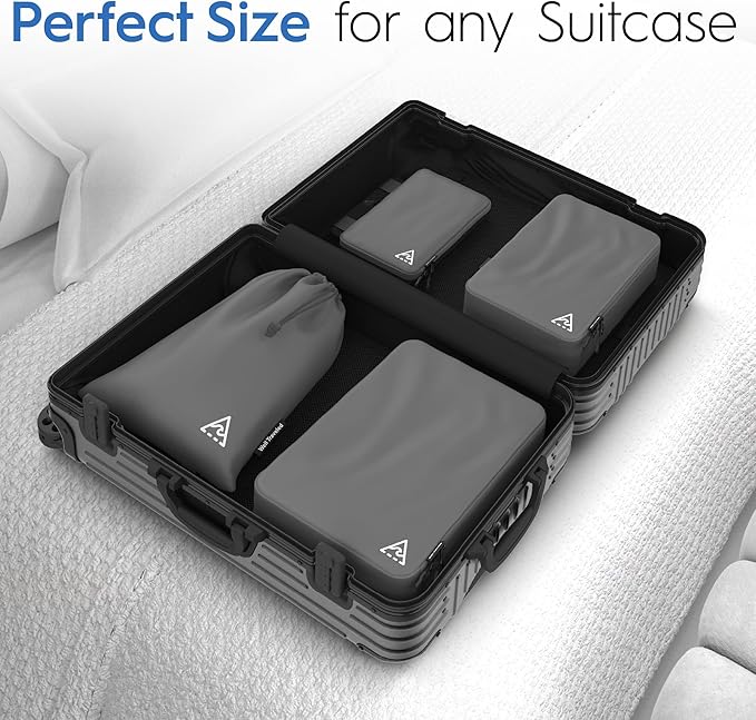 4-Piece Deluxe Compression Packing Cubes Travel - Maximize Space In Luggage With Double Capacity Design, Luxury Compressible Packing Cubes For Travel, Large, Small, & Medium Set