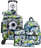 Rosamo Kid’s Luggage Set 6 Piece Suitcase Set 16" Hardside Luggage with Spinner Wheels Girls Boys Carry on Luggage Travel Rolling Luggage Airline Approved (Soccer)