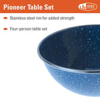 GSI Outdoors Pioneer Enamel 12 Pieces (4-Person) Dish Set I Enamelware Dishes Including Plates, Bowls and Mugs for Camping, Outdoors, RV, Camp, Blue