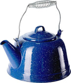 COLETTI Classic Camping Tea Kettle Stovetop — Travel Kettle, Camp Tea Pot for Stove — Chipping-Resistant German-Imported Enamel Coating [Blue Enamel, 9 Cups]
