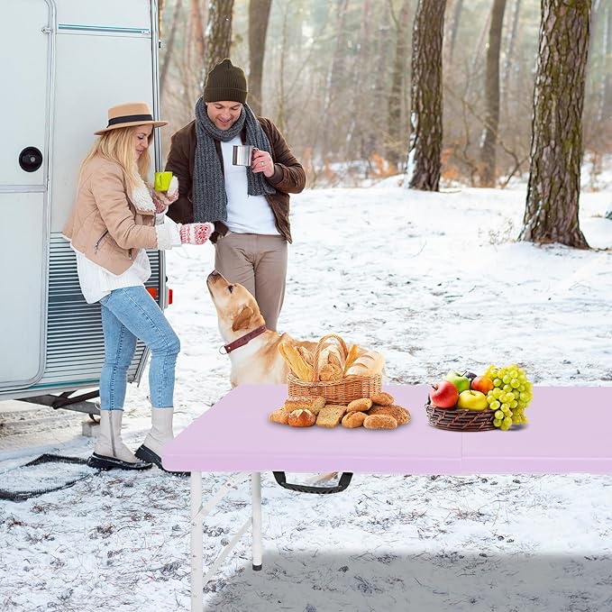 4 FT Folding Table with Carry Handle, Portable Fold-in-Half Plastic Table, Rectangle Foldable Table for Indoor/Outdoor Purple