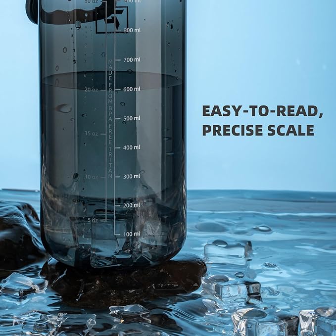 Fanhaw 32 oz Clear Water Bottle with Fast-Flow Spout Lid, BPA-Free Tritan, Wide Mouth, Leakproof, Reusable Bottle for Gym, School, Office, Travel (Black)