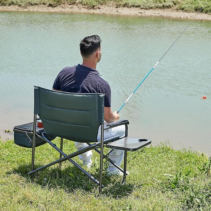 TIMBER RIDGE XXL Oversized Directors Chair 600lbs - Heavy Duty Camping Chair with Cooler Bag & Table, Portable Folding Chair with Wide Seat for Tailgating, Patio, Outdoor - Grey (2 Pack)