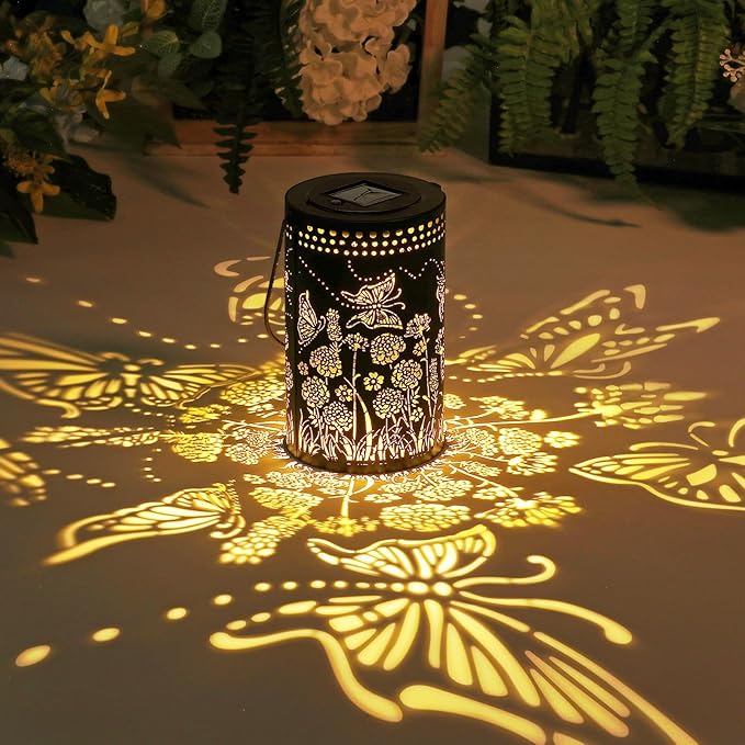 Butterfly Solar Lanterns Outdoor Waterproof, Metal Hanging Lantern for Yard, Patio, Backyard, Porch – Birthday Gifts for Women, Mom, Grandma, Butterfly Garden Decor for Lawn, Pathway, Landscape