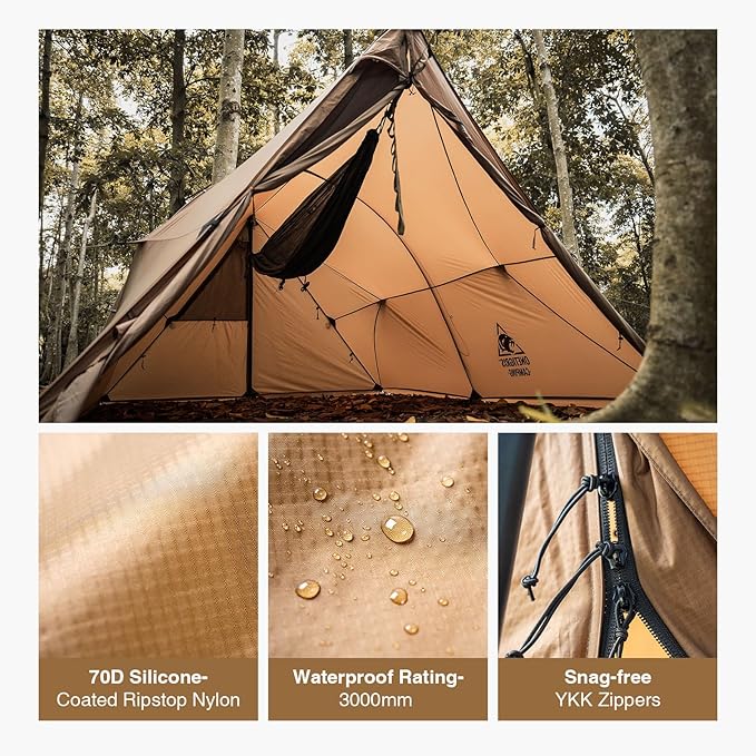 OneTigris ASH Canopy Hammock Hot Tent, Spacious Waterproof Windproof 4 Season Tent with Poles for Camping, Hiking, Bushcrafting, Survivalist, Car Trips