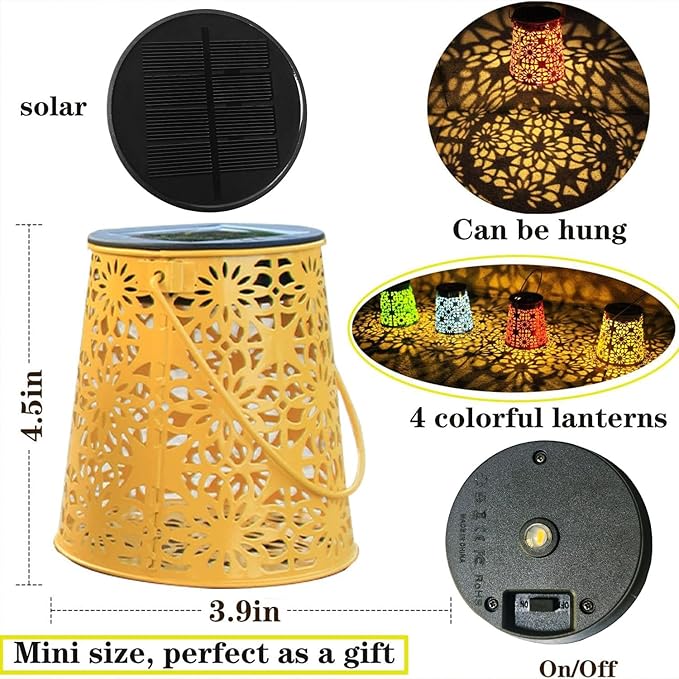 4pack Solar Lanterns Outdoor Waterproof Hanging Lights Gifts for Women Metal Small Decorative LED Lanterns for Yard, Patio, Lawn, Tabletop, Pathway, Landscape, Garden Decor