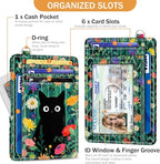 Yonlevres Black Cat Credit Card Holder Slim Wallet, Floral RFID Wallet Women Front Pocket Small Card Holder, Travel Funny Cute Thin Card Case ID Window PU Leather RFID Blocking Card Organizer Girls