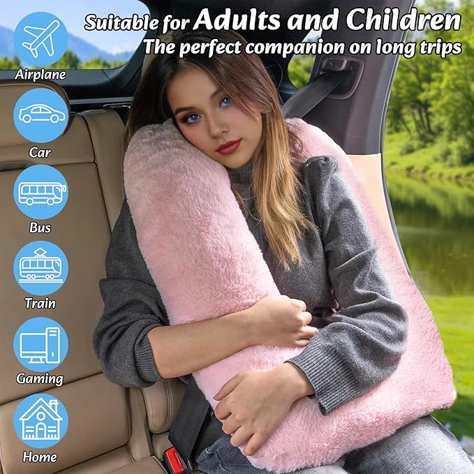 Swemos Travel Pillow, Car Pillow for Kids & Adults - Ergonomic Travel Pillows Sleeping Aid for Neck & Body Support, Car Travel Essentials Pillow on Road Trips-Gray (Green)