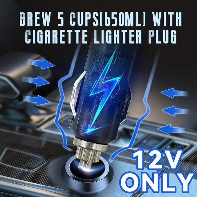 Portable Coffee Maker for Travel Camping Car, Ground Coffee Machine Single Serve with 10 oz Travel Mug for Traveling, RV, Office, Home and Dorm, 12V, Black