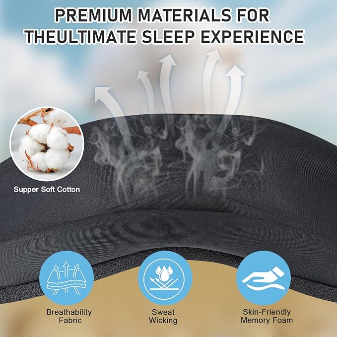 White Noise Sleep Mask, Breathable 3D Soft Eye Mask with Earplugs for Side Sleepers, Blackout 3D Contoured Eye Cover with Adjustable Strap for Women Men, no Bluetooth, no APP(Black)