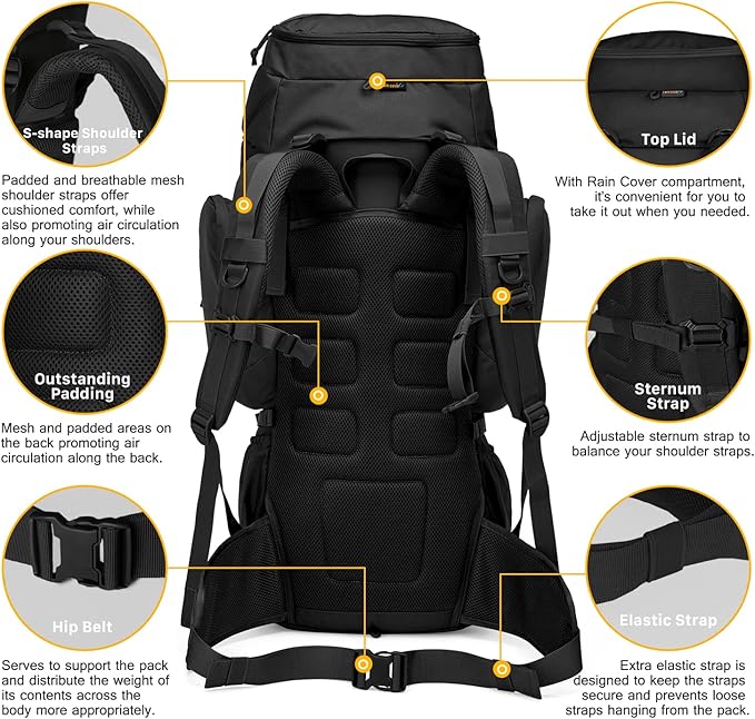 Mardingtop 60L Military Internal Frame Backpack for Hiking,Camping,Hunting,Rucksack Backpack with Rain Cover