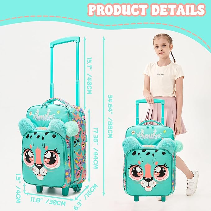 Kids Carry On Luggage with Wheels Softside Kids Suitcase for Girls Airline Approved & Girls Multi-function Carry Bag 4pcs Set