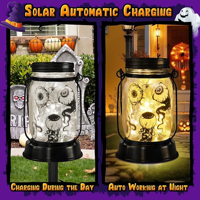 Halloween Decorations Halloween Decor Eyeballs Solar Lanterns Eyeball Decorations Outdoor Lights Solar Garden for Yard, Patio,Backyard,Porch Torches Light