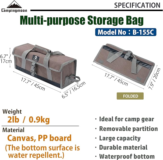 CAMPINGMOON Bottom Waterproof Outdoor Camping Tent Stakes Hammer Multi-Container Storage Box Bag (Canvas, M Size(17.7-inch Length, B-155C))