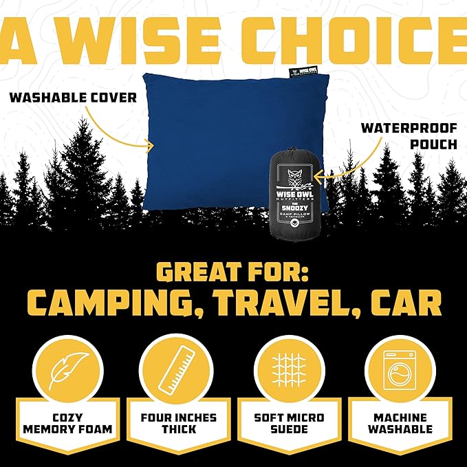 Wise Owl Outfitters Camping Pillow – Memory Foam Travel Pillow for Airplane Sleeping, Hiking, Backpacking & Outdoor Use - Small & Portable for Adults, Car, Camp & Tent