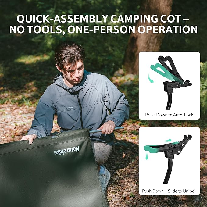Naturehike Extra Wide GreenWild Camping Cot, Folding Lightweight Camp Cot Bed, Portable Sleeping Bed for Backpacking Travel Beach Home