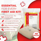 Triangular Bandage, 40" x 40" x 56", 100% Cotton, Individually Wrapped with 2 Safety Pins Per Bandage, Multi-Purpose Sling & Dressing, Bulk First Aid Kit Supply – 48 Pack