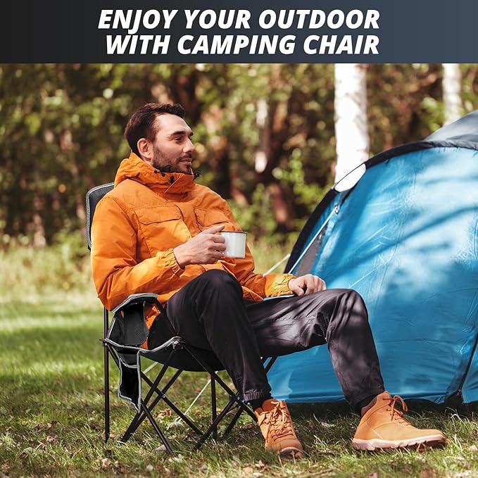 2PCS Mesh Folding Camping Chairs, Oversized Portable Outdoor Chairs, Weight Capacity 325 lbs with Cup Holder, Storage Pocket, Carry Bag Black