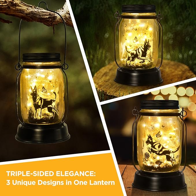 Belgian Malinois Dog Gifts for Women/Men Belgian Malinois Solar Lanterns Birthday Dog Lovers Lantern Pet loss Dog Memorial Lights Solar Garden Decoration for Yard, Patio,Backyard,Porch Torches Light