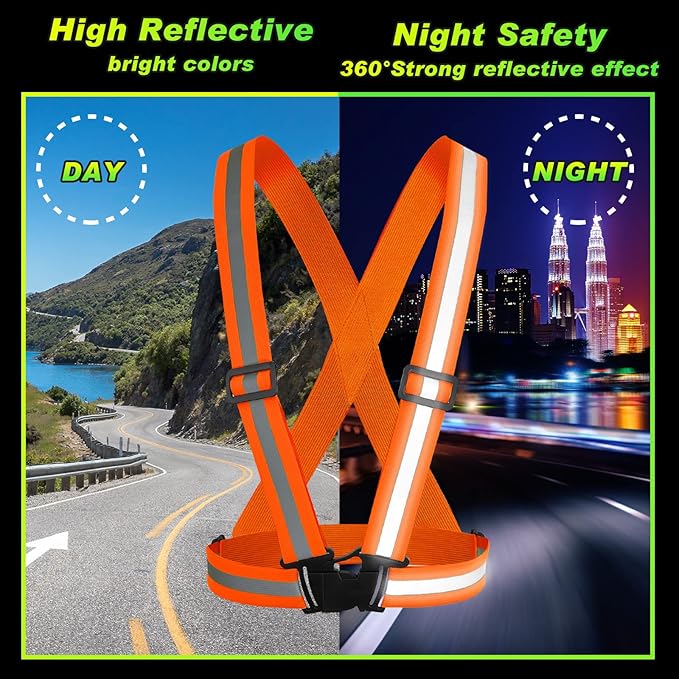 Hercicy 20 Pcs Reflective Vest High Visibility Safety Vests, Adjustable Bright Neon Lightweight Strap Gear (Green,Orange)