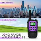 Walkie Talkies Long Range for Adult, MT10 Rechargeable Walkie Talkies FRS Two Way Radio, NOAA, 1200mAh Li-ion Battery USB-C Cable, LED Flashlight,VOX Walkie Talkie for Camping 2Pack (Purple)