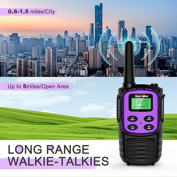 Walkie Talkies Long Range for Adult, MT10 Rechargeable Walkie Talkies FRS Two Way Radio, NOAA, 1200mAh Li-ion Battery USB-C Cable, LED Flashlight,VOX Walkie Talkie for Camping 2Pack (Purple)