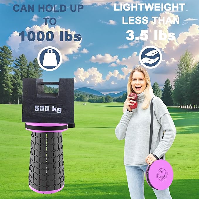 ALEVMOOM 2025 Upgraded XXL Collapsible Stool with Cushion 19.7",1000lbs Max Weight,Wider & Taller Pop Up Seat, Heavy Duty Portable Retractable Folding Chair or Travel Foot Rest for Camping & Outdoors